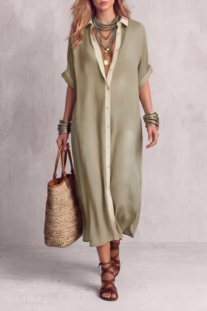 Kyvora Button Slit Shirt Maxi Dress