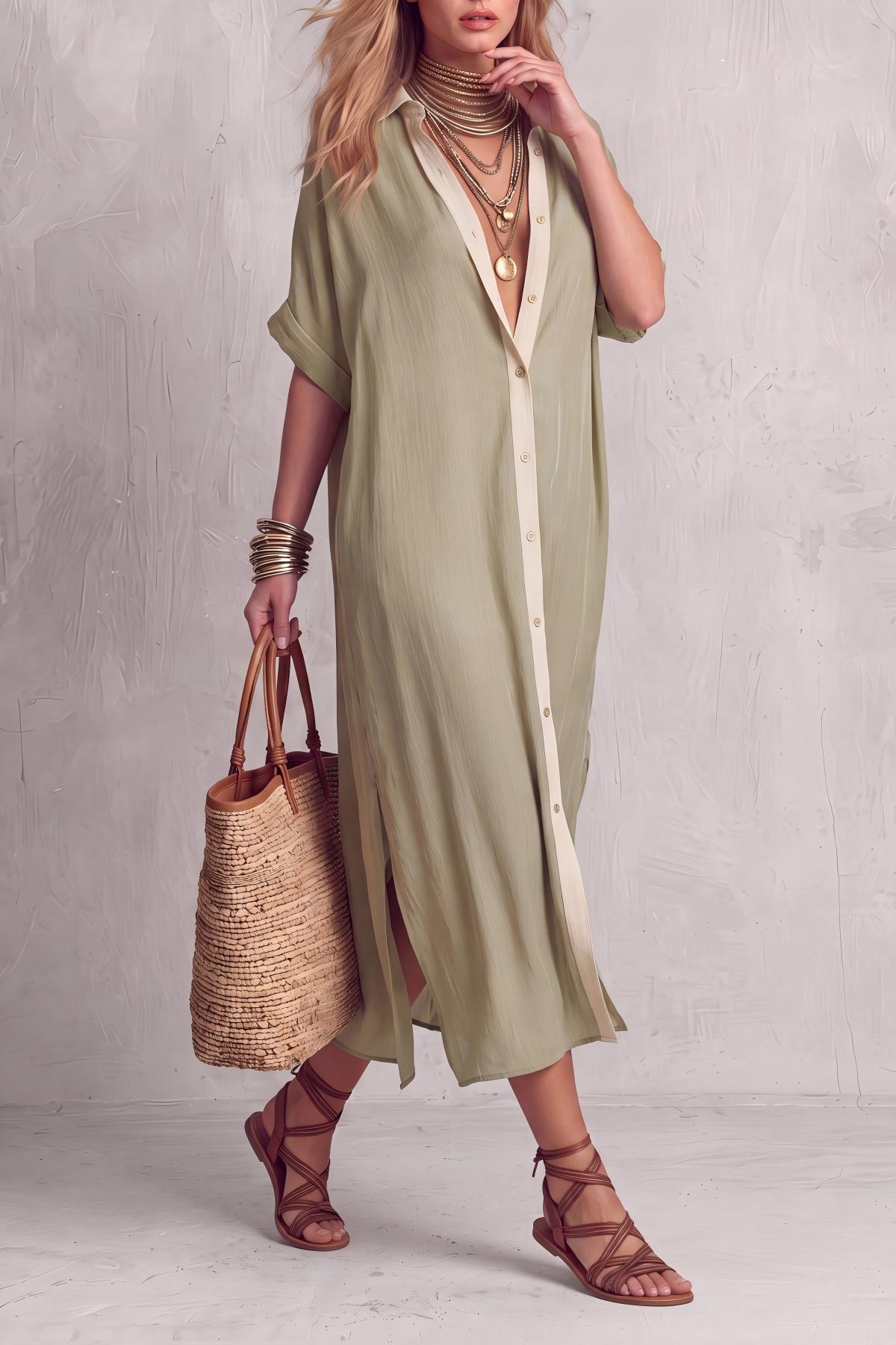 Kyvora Button Slit Shirt Maxi Dress