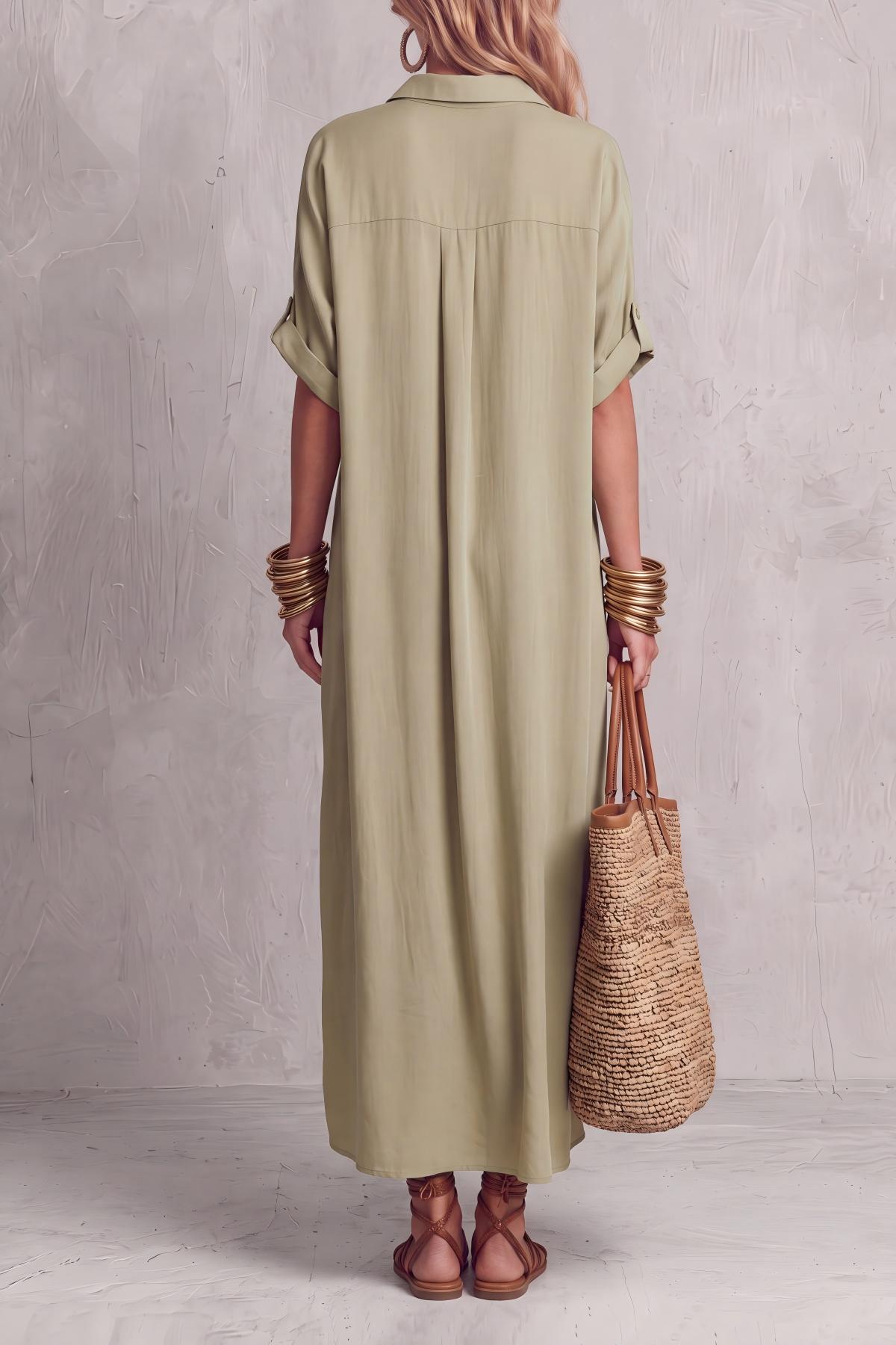 Kyvora Button Slit Shirt Maxi Dress
