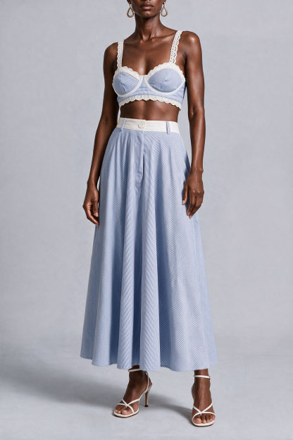 Laura Spaghetti Stripe Lace Trim Skirt Set