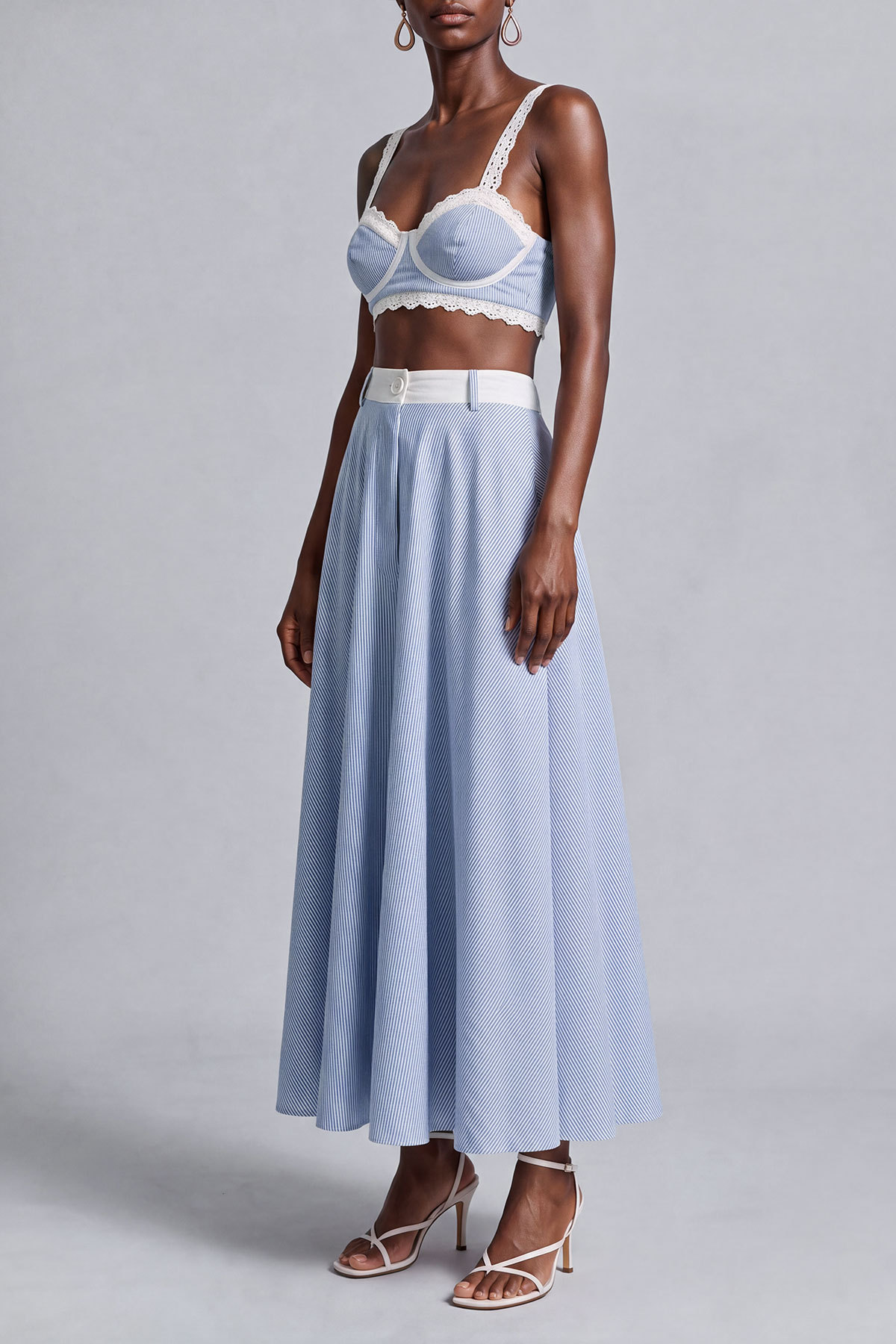 Laura Spaghetti Stripe Lace Trim Skirt Set