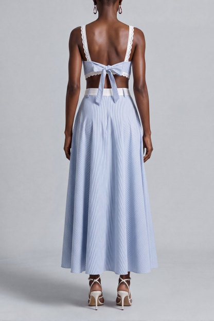 Laura Spaghetti Stripe Lace Trim Skirt Set