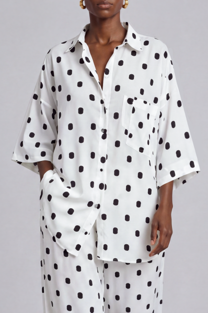 Laurent Polka Dot Button Wide Leg Pants Set 