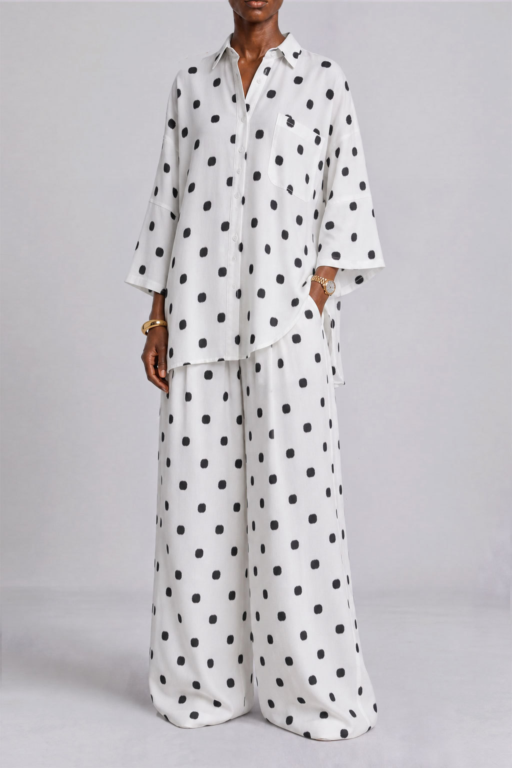 Laurent Polka Dot Button Wide Leg Pants Set 