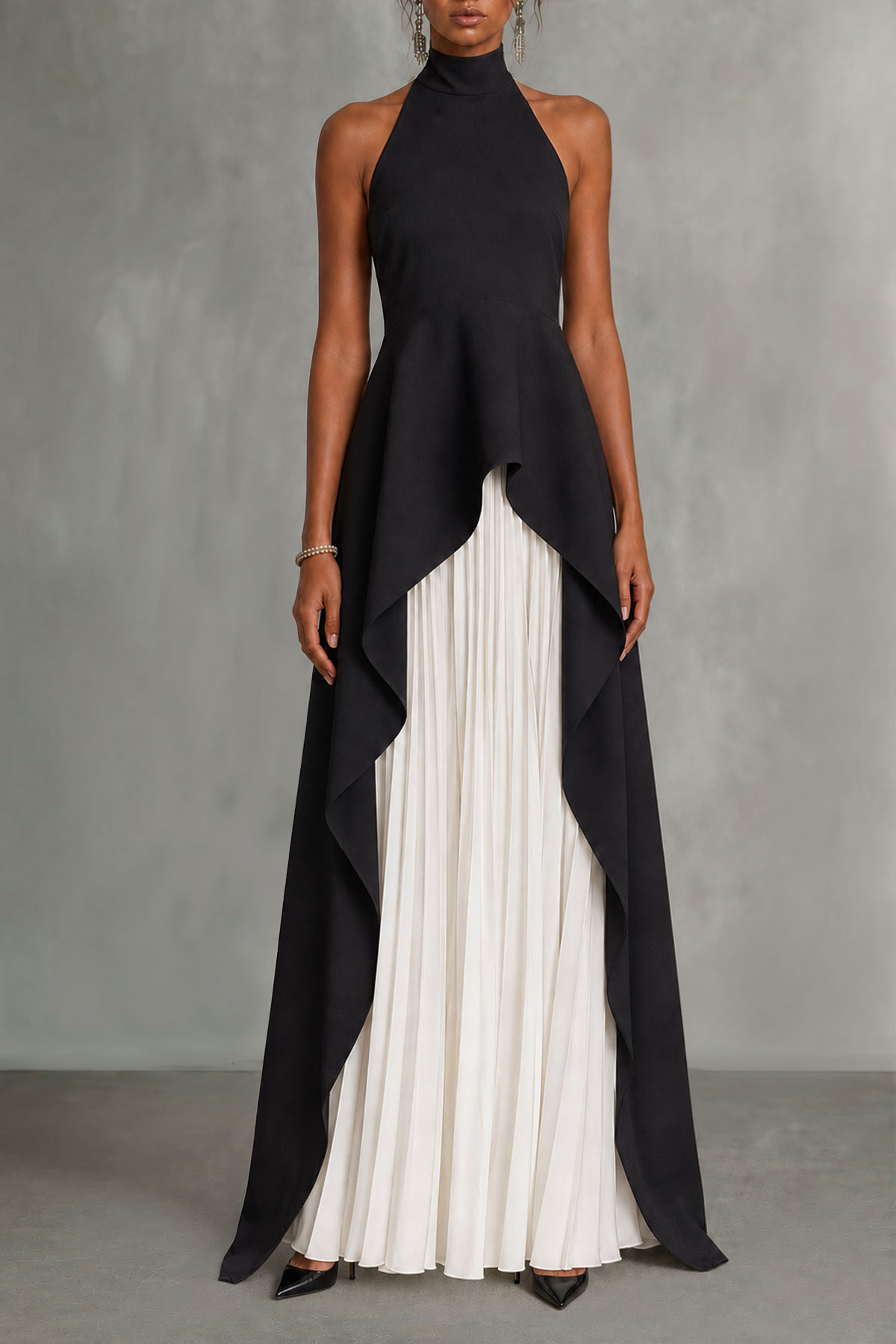 Leona High Neck Asymmetrical Skirt Set