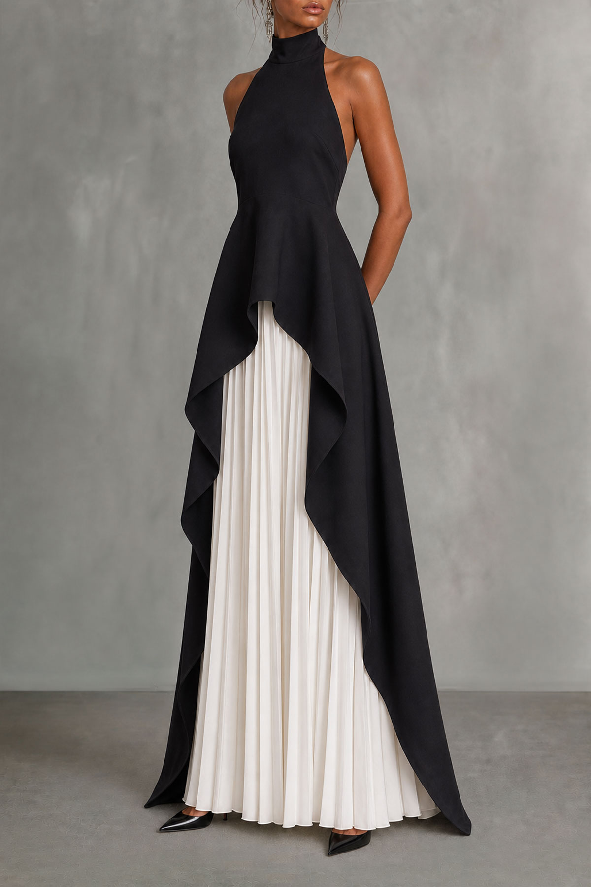 Leona High Neck Asymmetrical Skirt Set