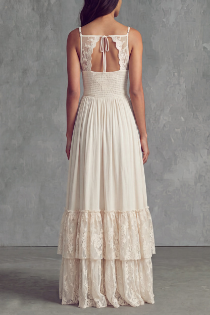 Livia Spaghetti Lace High Low Maxi Dress