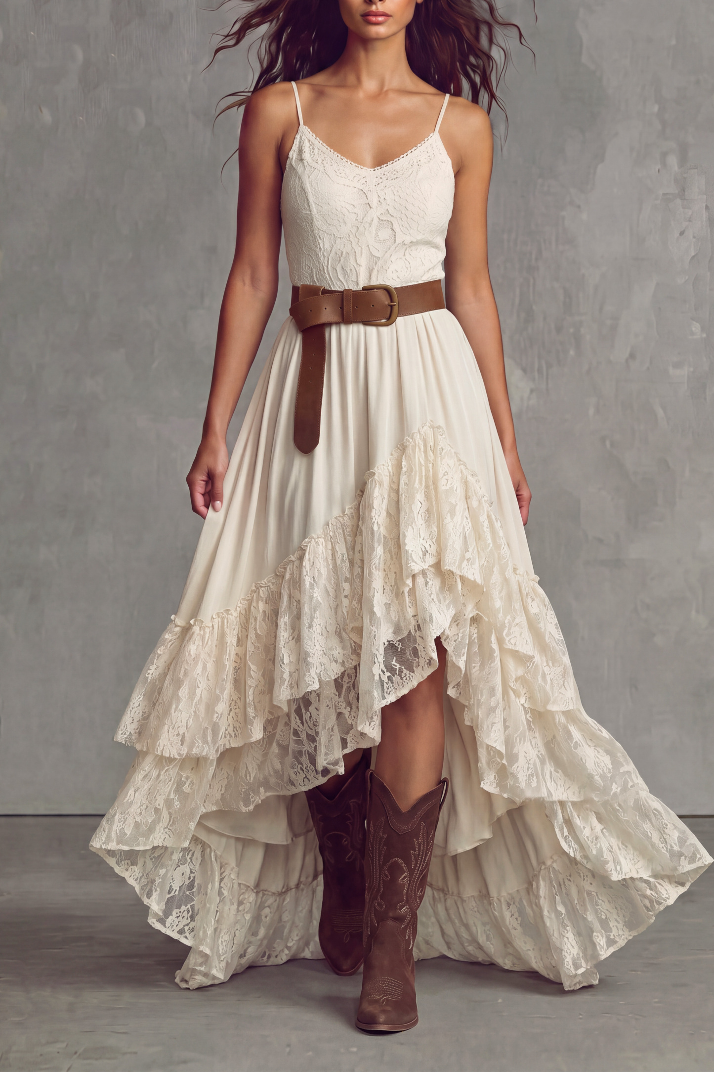 Livia Spaghetti Lace High Low Maxi Dress