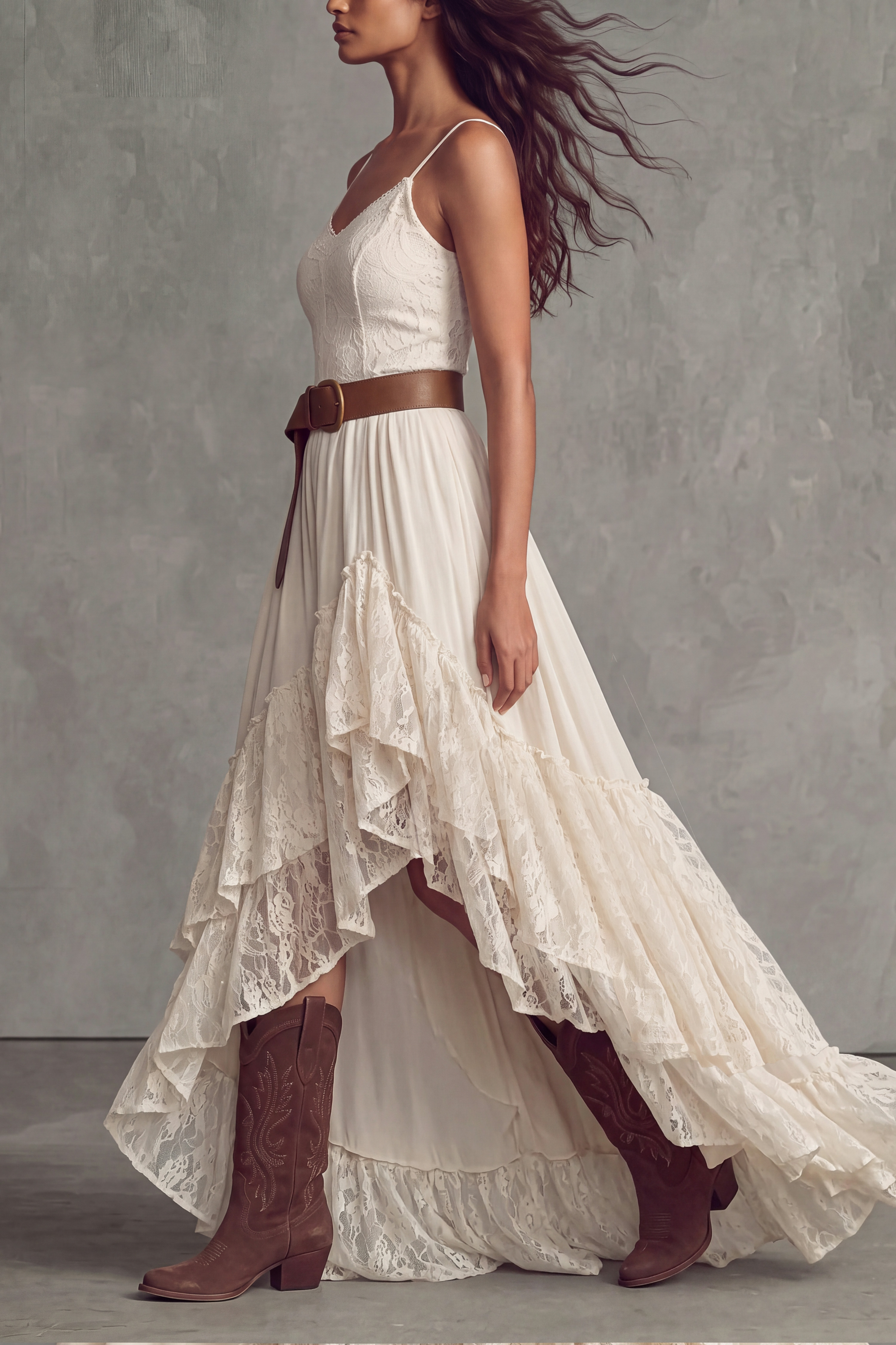 Livia Spaghetti Lace High Low Maxi Dress