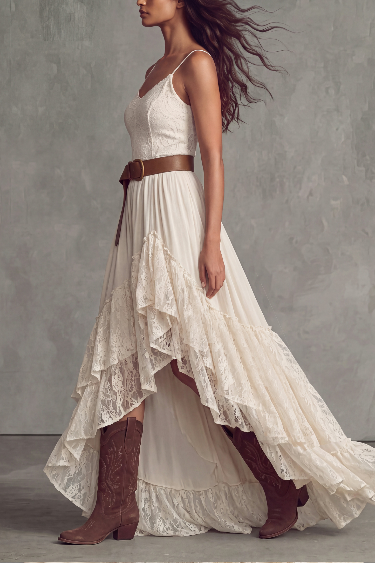 Livia Spaghetti Lace High Low Maxi Dress