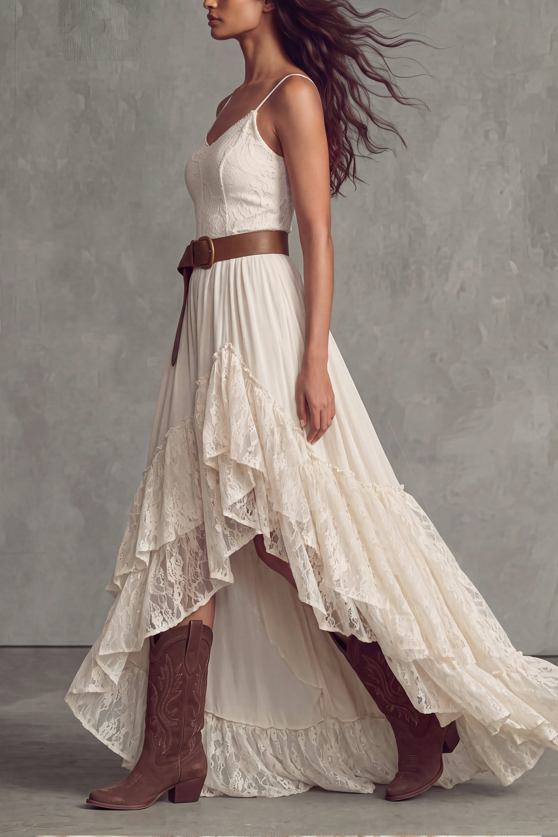 Livia Spaghetti Lace High Low Maxi Dress