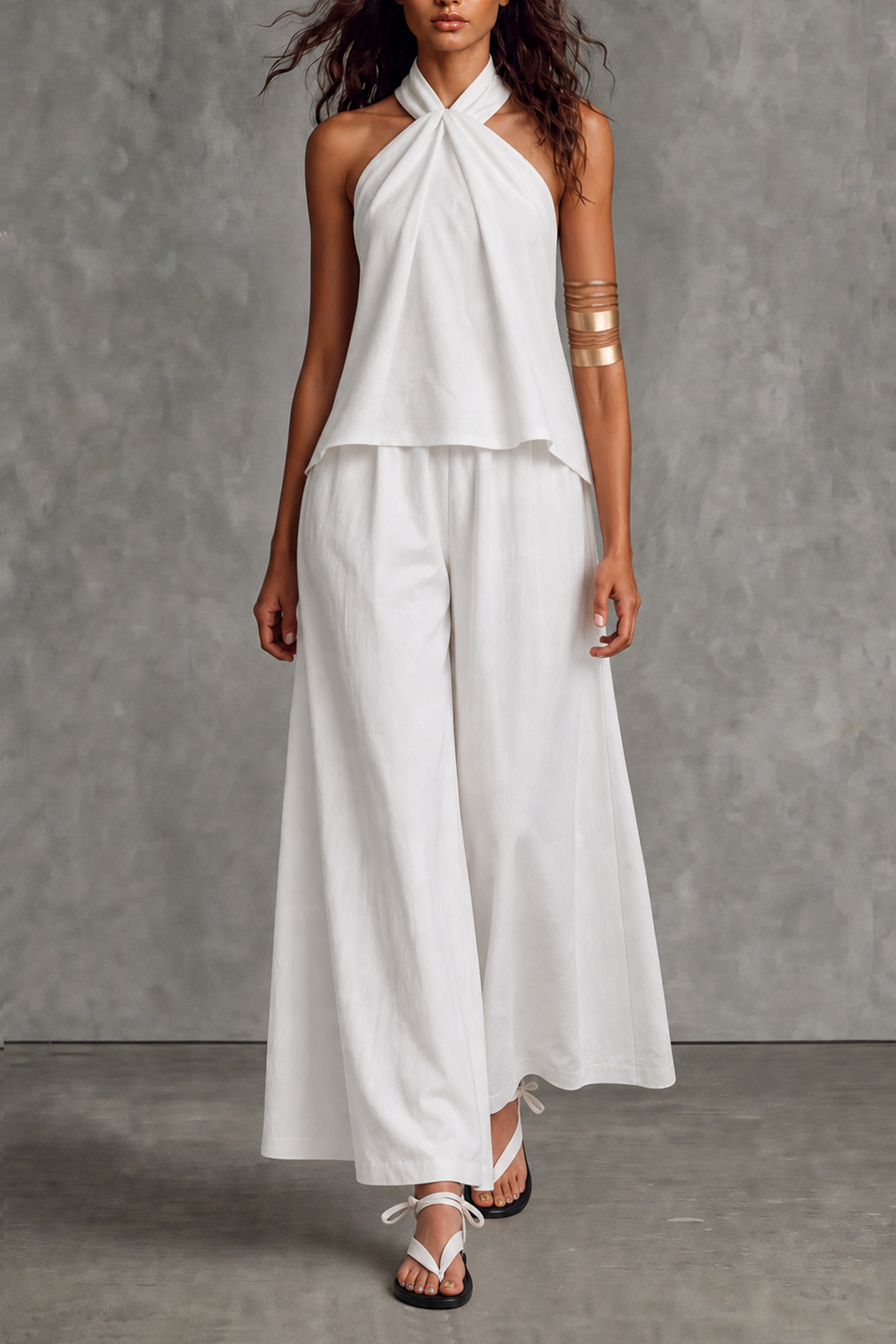 Loravia Halter Neck Wide Leg Pants Set
