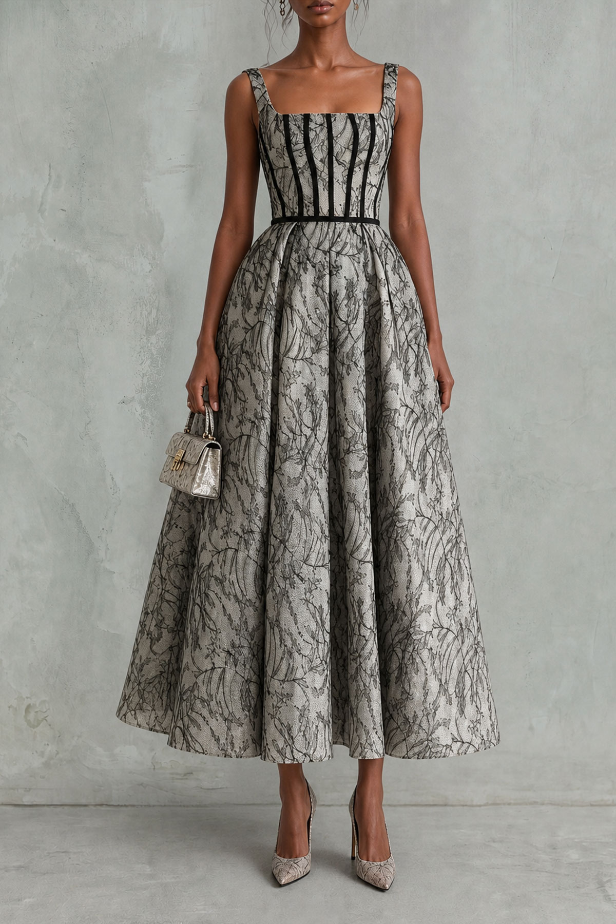 Lorelei Square Neck Floral Lace Midi Dress