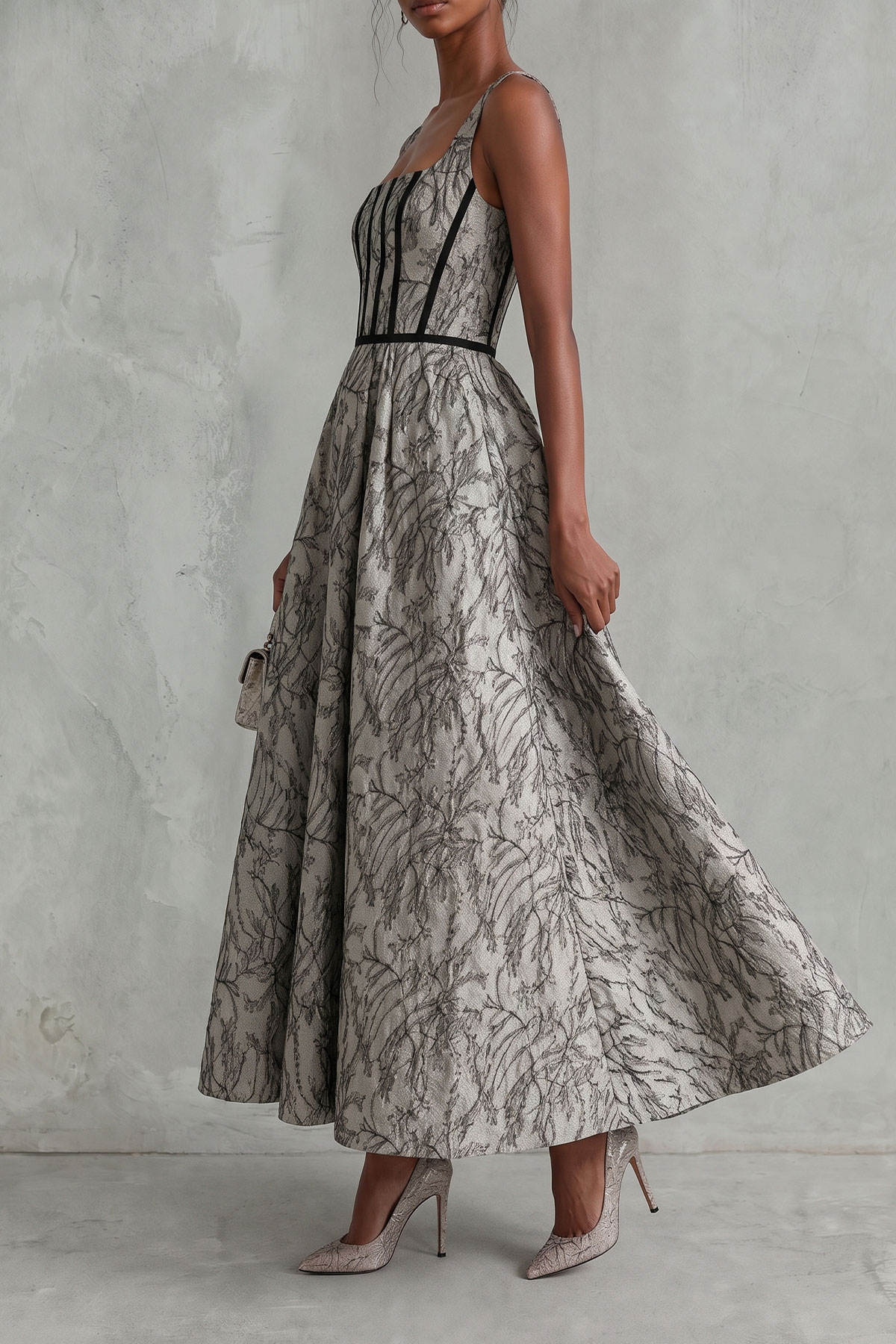 Lorelei Square Neck Floral Lace Midi Dress