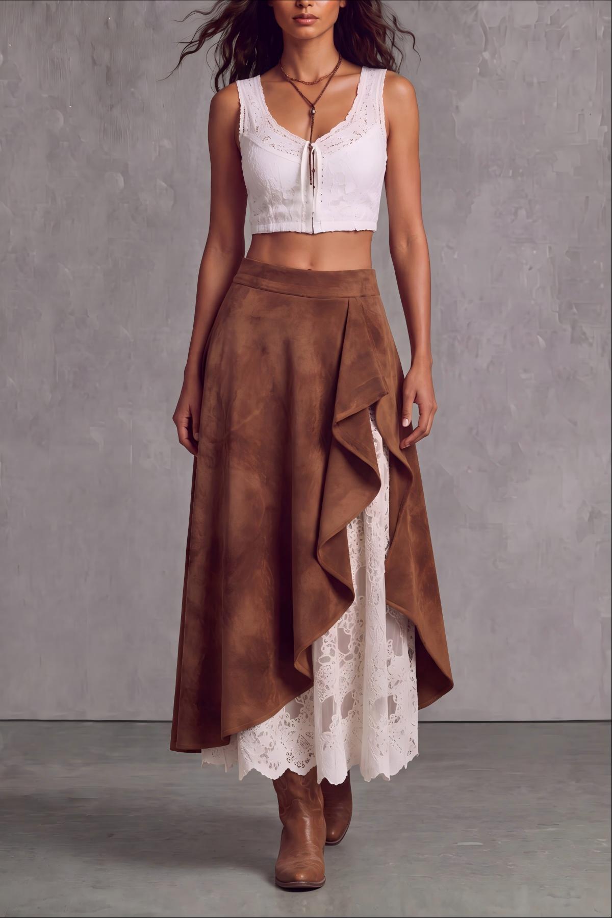 Lorienne Suede Lace Midi Skirt