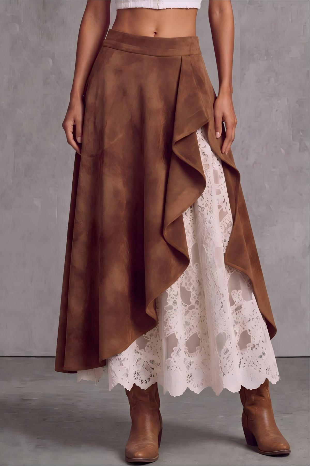 Lorienne Suede Lace Midi Skirt