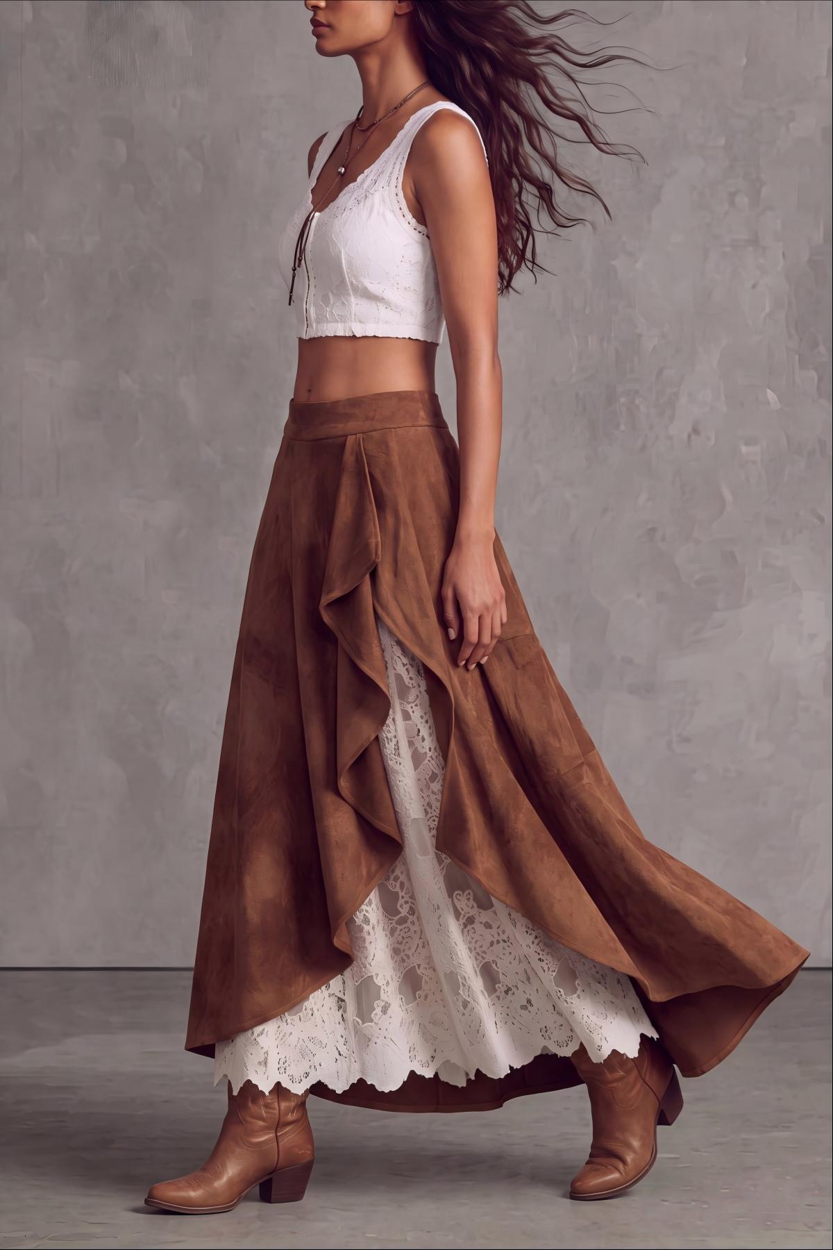Lorienne Suede Lace Midi Skirt