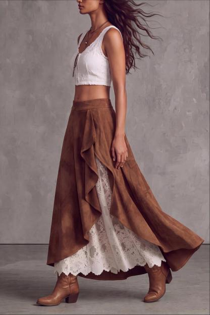 Lorienne Suede Lace Midi Skirt