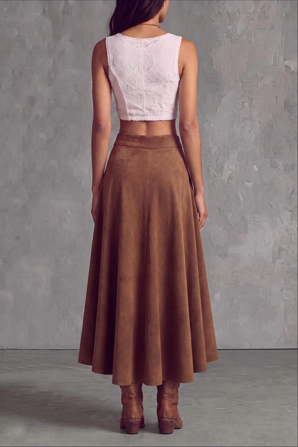 Lorienne Suede Lace Midi Skirt