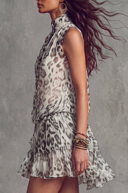 Lorveth Button Leopard Print Mini Dress