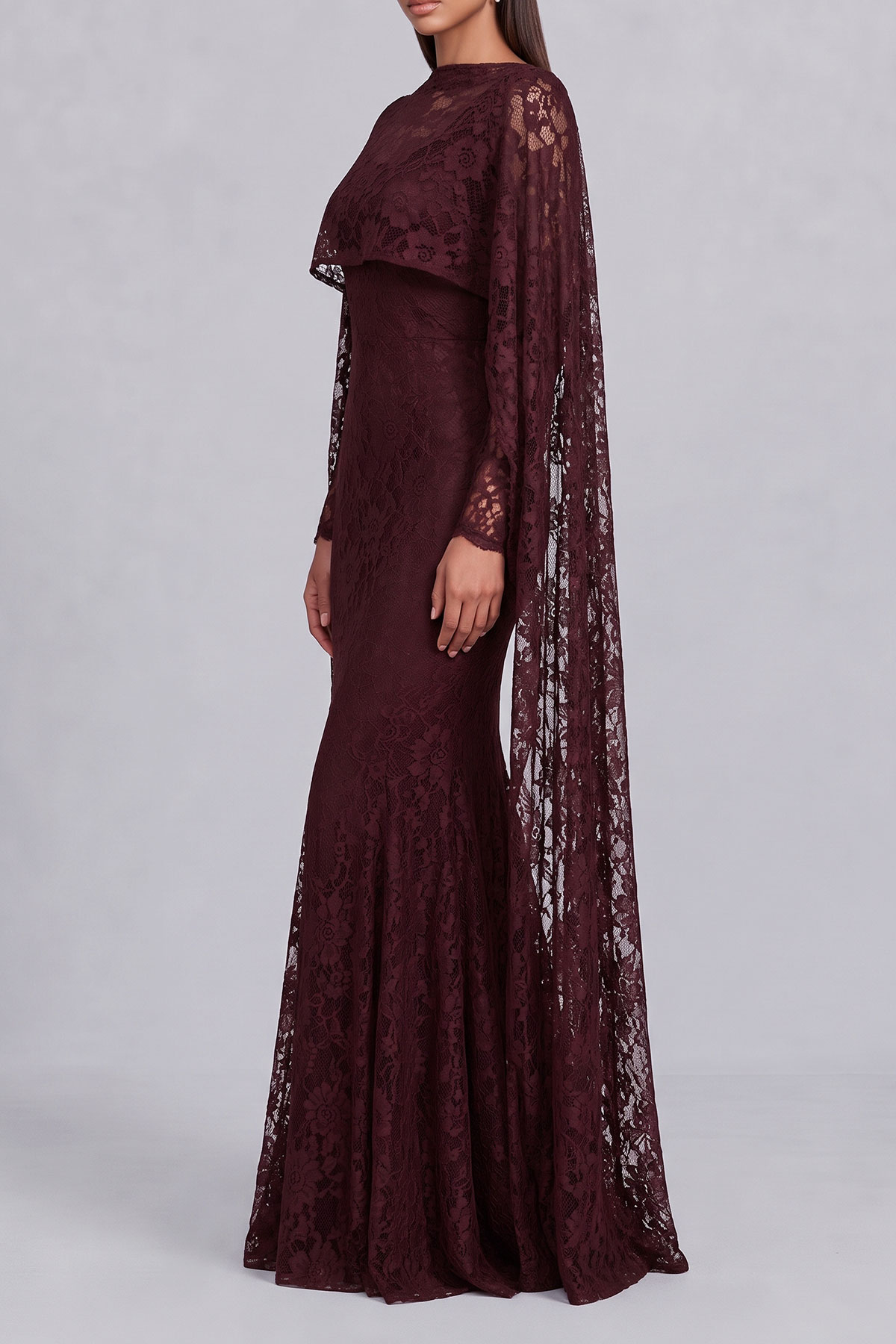 Lucille Cape Sleeves Lace Maxi Dress