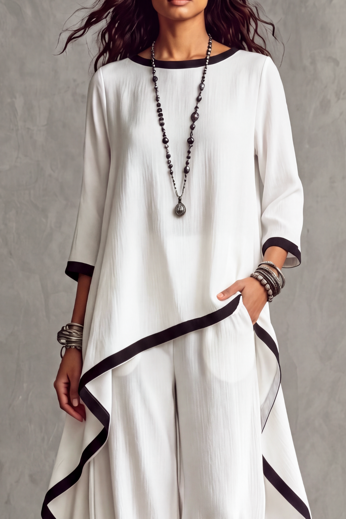 Lucy Contrast Trim Asymmetric Pants Set