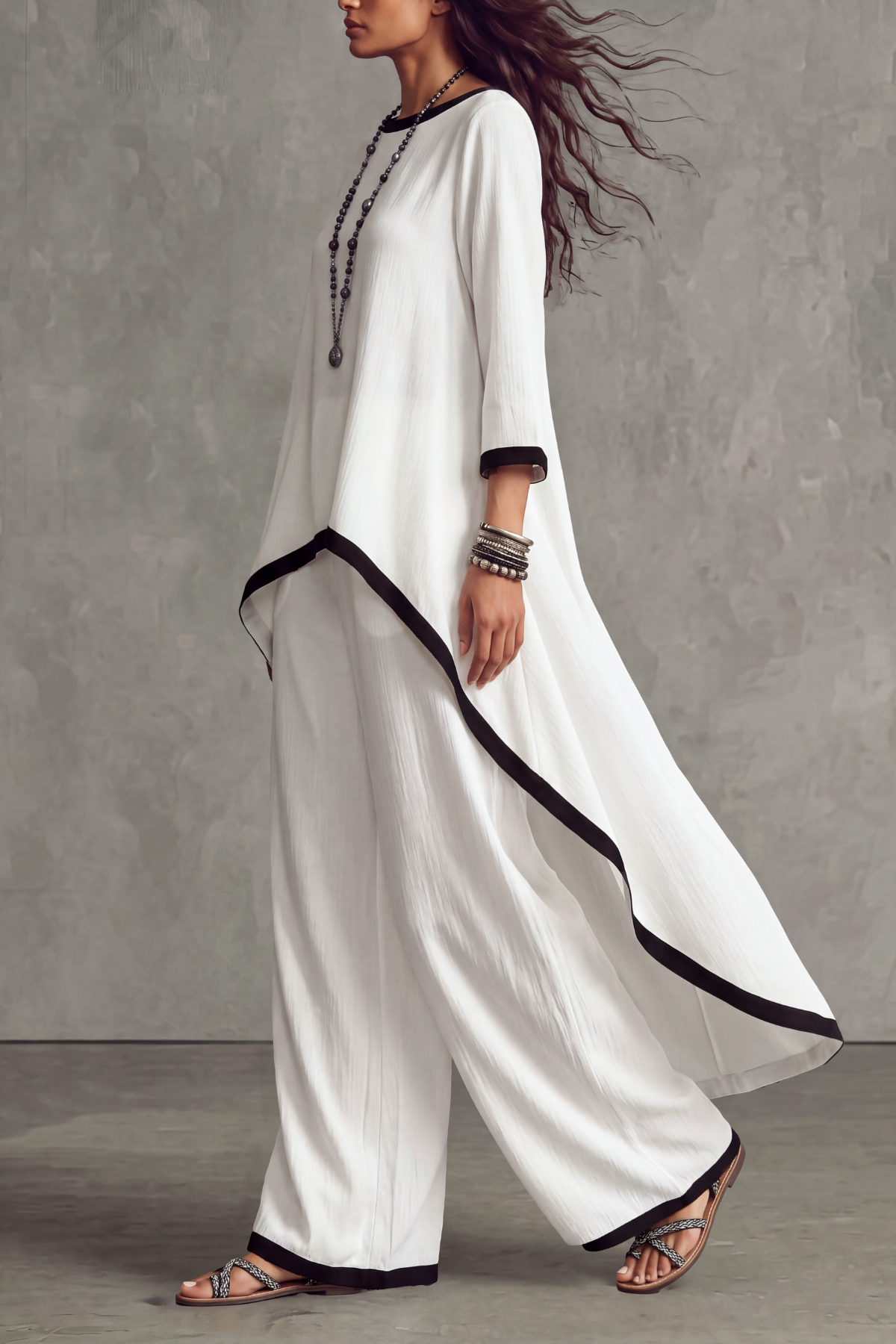 Lucy Contrast Trim Asymmetric Pants Set