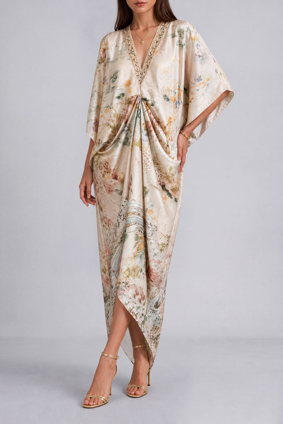 Lyla Batwing Sleeves Floral Maxi Dress