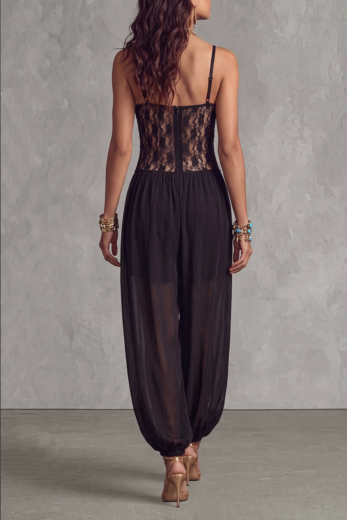 Lyvane Spaghetti Lace Chiffon Jumpsuit