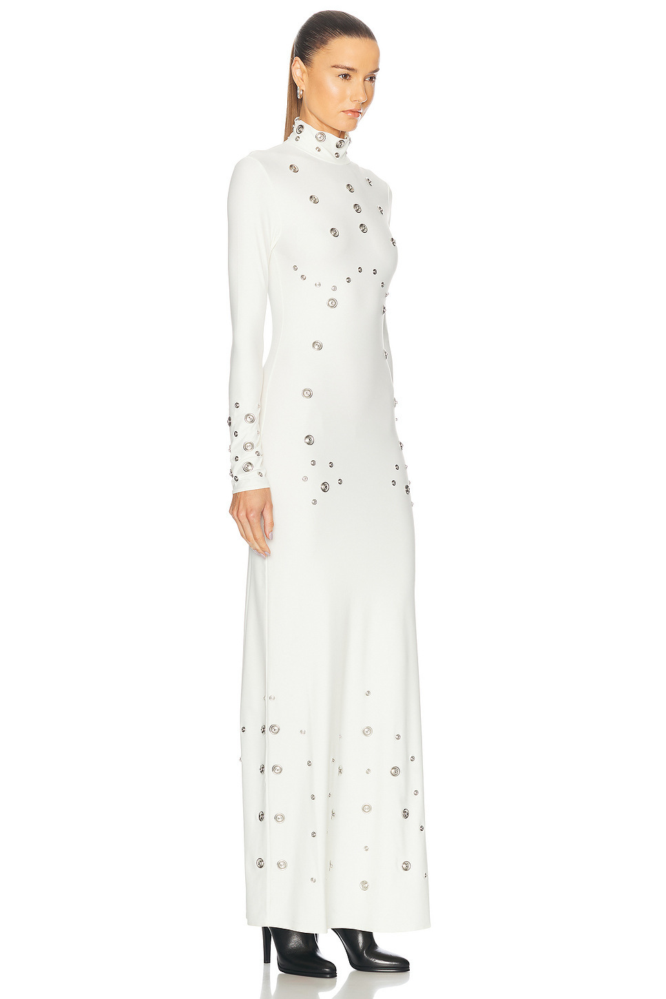 Xanthe High Neck Metal Riveted Maxi Dress In White