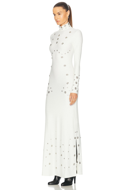 Xanthe High Neck Metal Riveted Maxi Dress In White