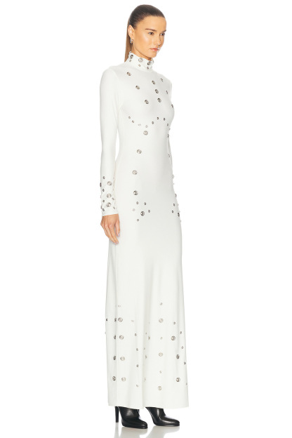 Xanthe High Neck Metal Riveted Maxi Dress In White