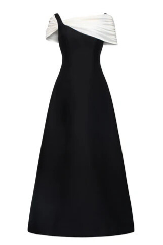 Damaris Asymmetric Shoulder Midi Dress