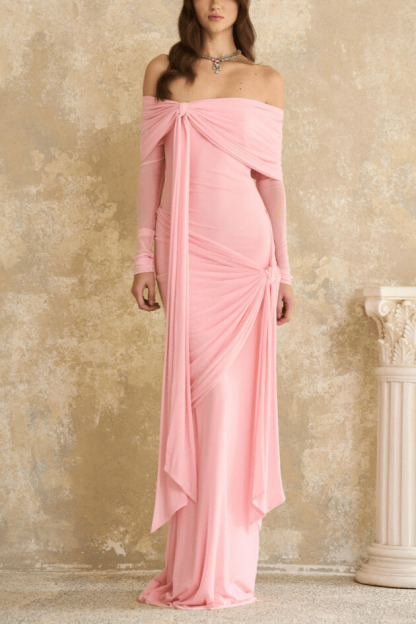 Tinsley Off Shoulder Twisted Draped Maxi Dress In Pink