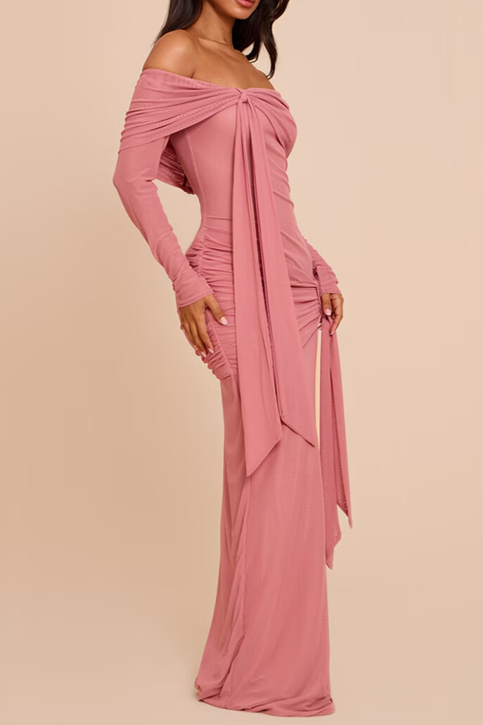 Tinsley Off Shoulder Twisted Draped Maxi Dress In Pink