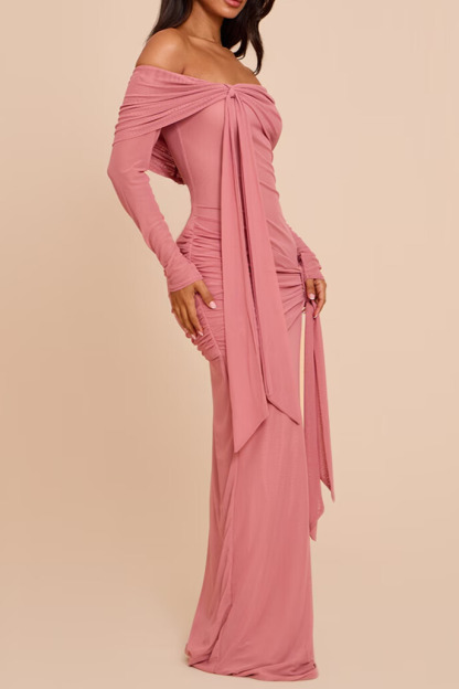 Tinsley Off Shoulder Twisted Draped Maxi Dress In Pink