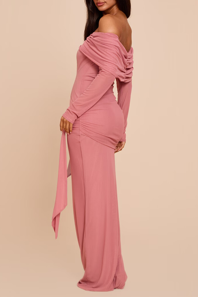 Tinsley Off Shoulder Twisted Draped Maxi Dress In Pink