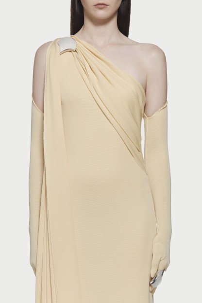 Kindra Asymmetric Shoulder Draped Maxi Dress In Yellow