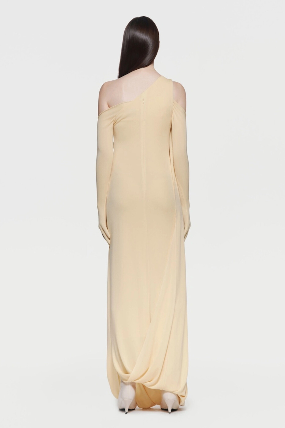 Kindra Asymmetric Shoulder Draped Maxi Dress In Yellow