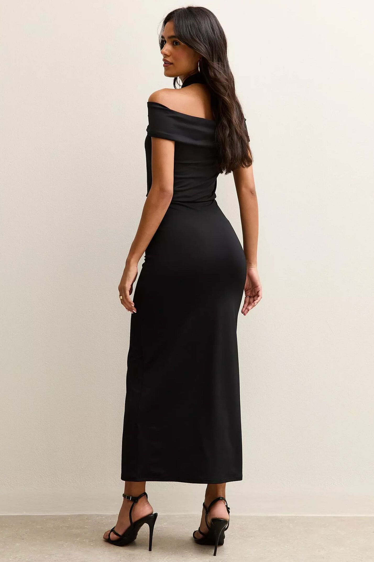 Estelle Halterneck Draped Maxi Dress In Black