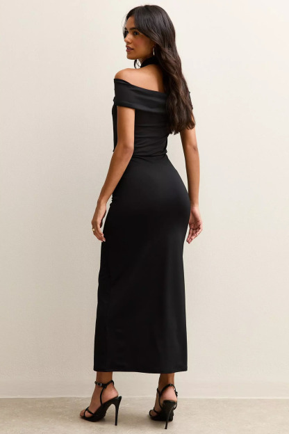 Estelle Halterneck Draped Maxi Dress In Black
