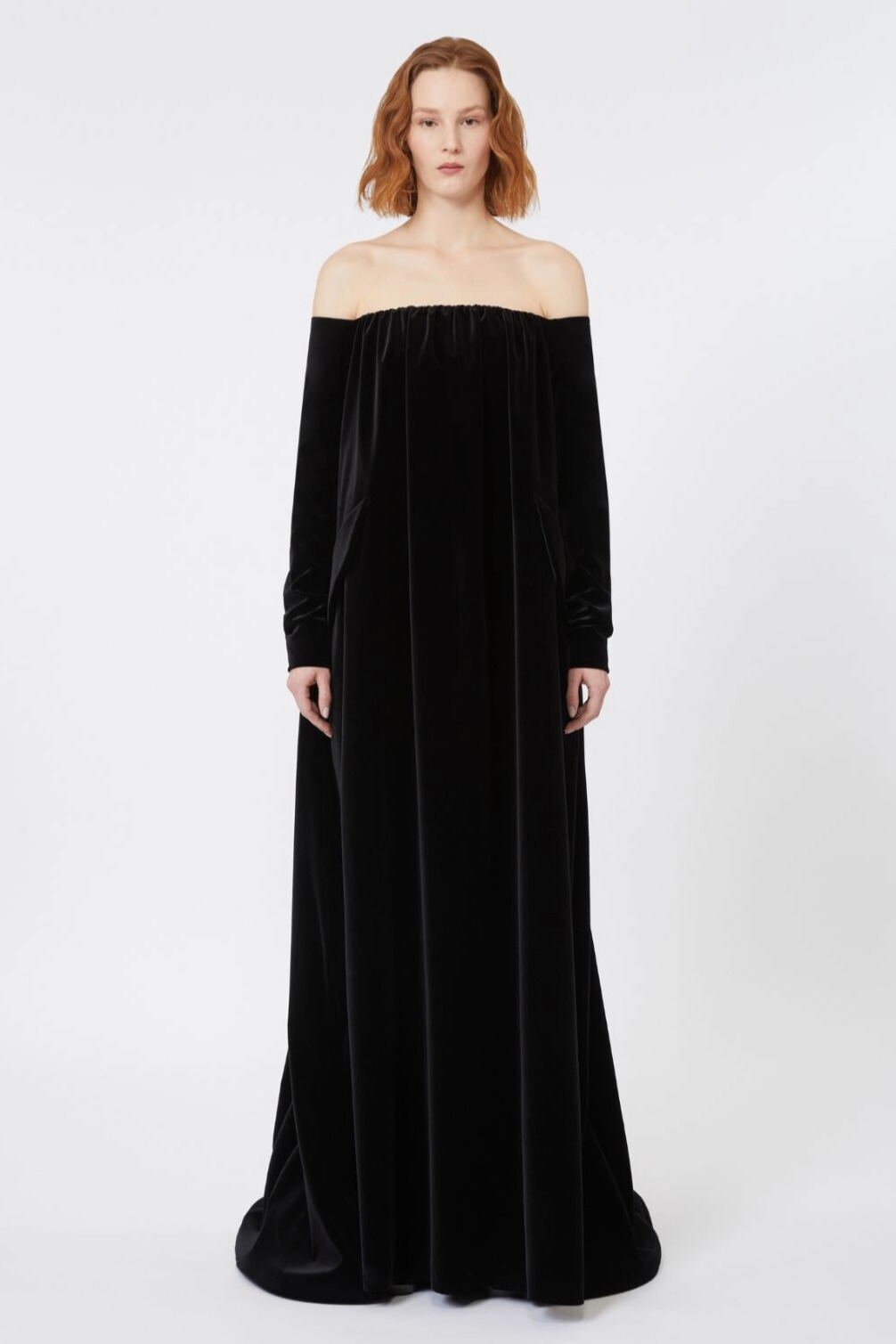 Juniper Off Shoulder Velvet Maxi Dress In Black