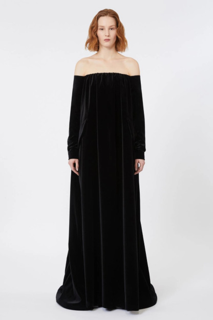Juniper Off Shoulder Velvet Maxi Dress In Black