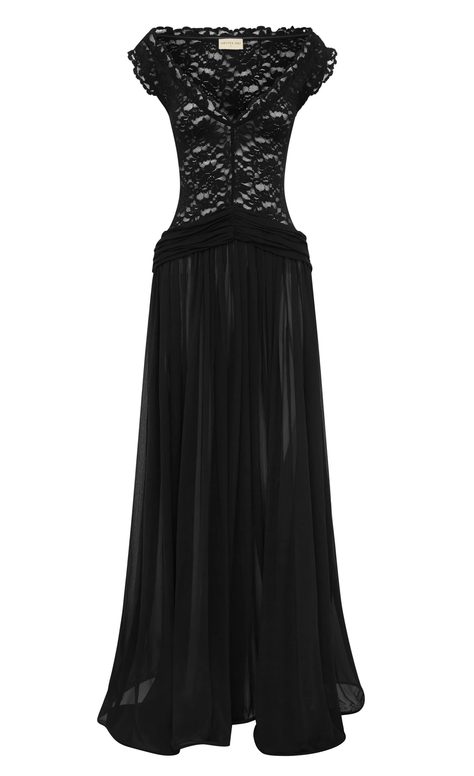 Liola V Neck Lace Ruched Maxi Dress In Black