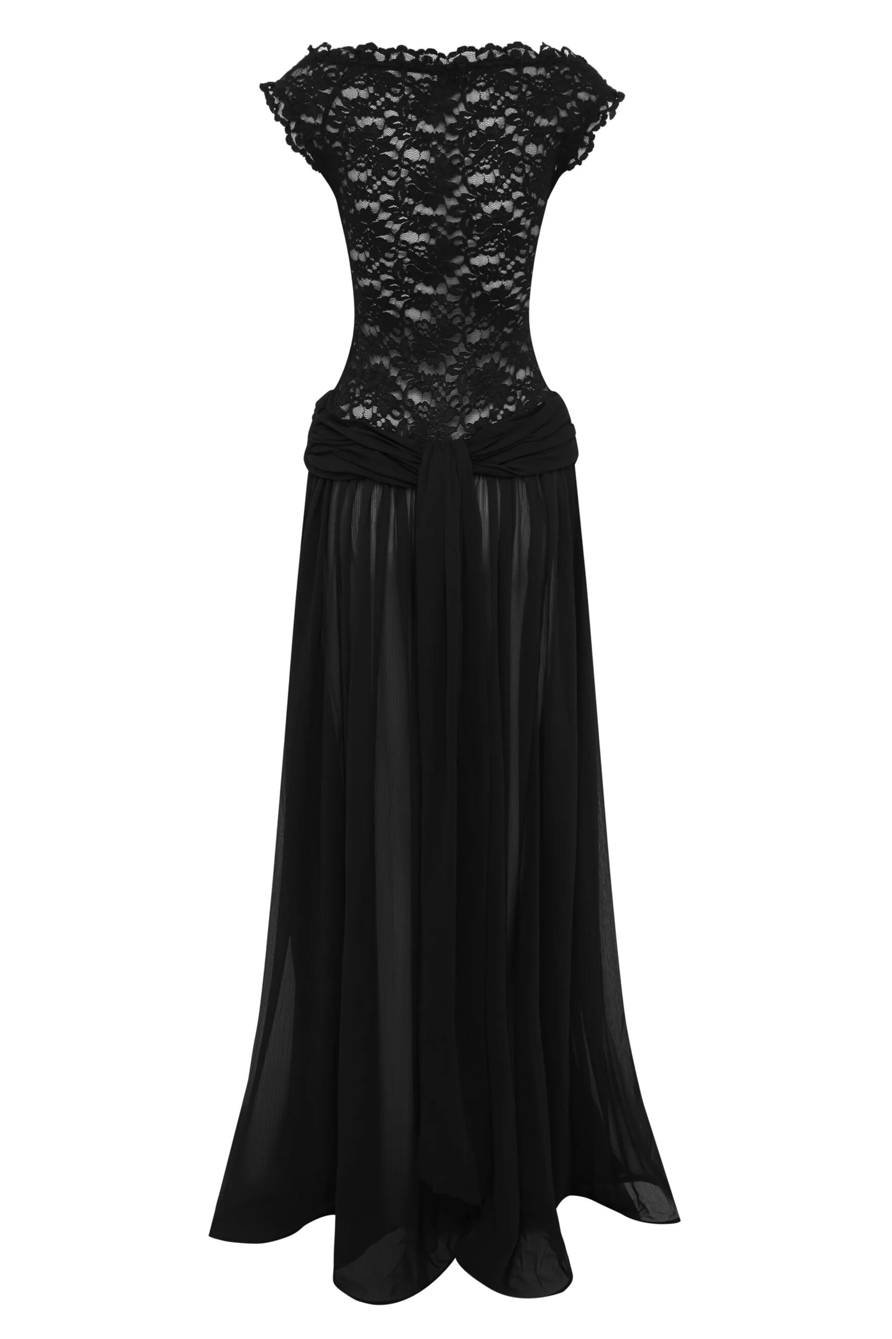 Liola V Neck Lace Ruched Maxi Dress In Black