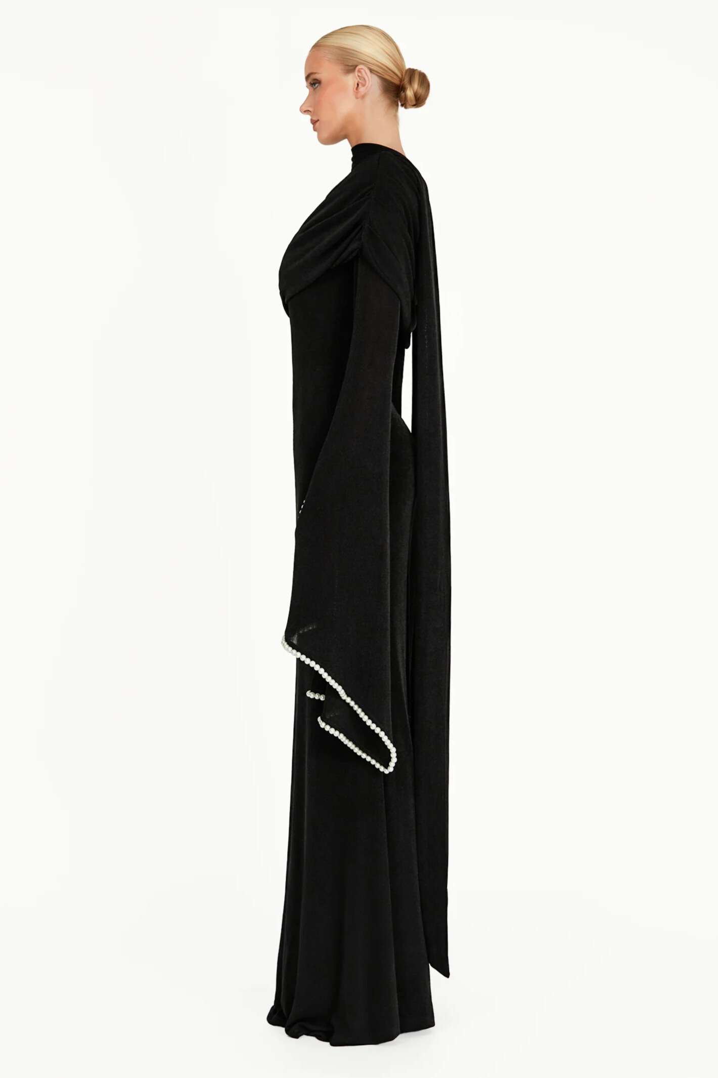 Sierra Long Draped Embellished Sleeve Maxi Dress In Black