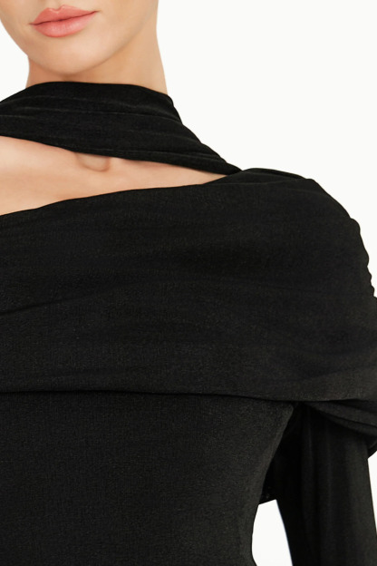 Sierra Long Draped Embellished Sleeve Maxi Dress In Black