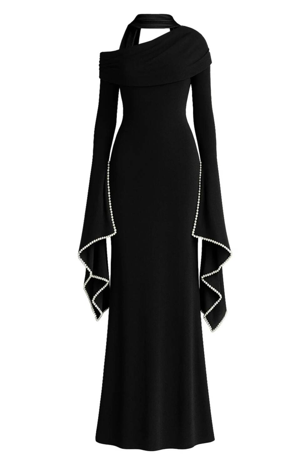 Sierra Long Draped Embellished Sleeve Maxi Dress In Black