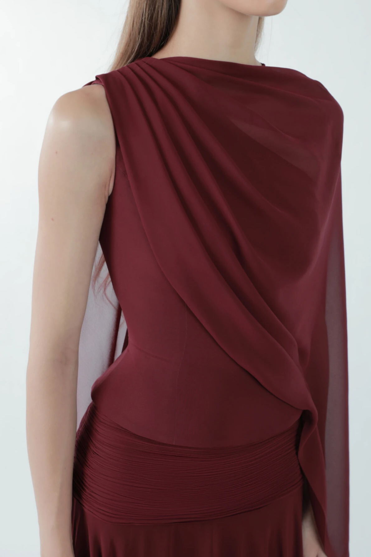 Dipali Asymmetric Cape Sleeve Draped Maxi Dress Set In Red