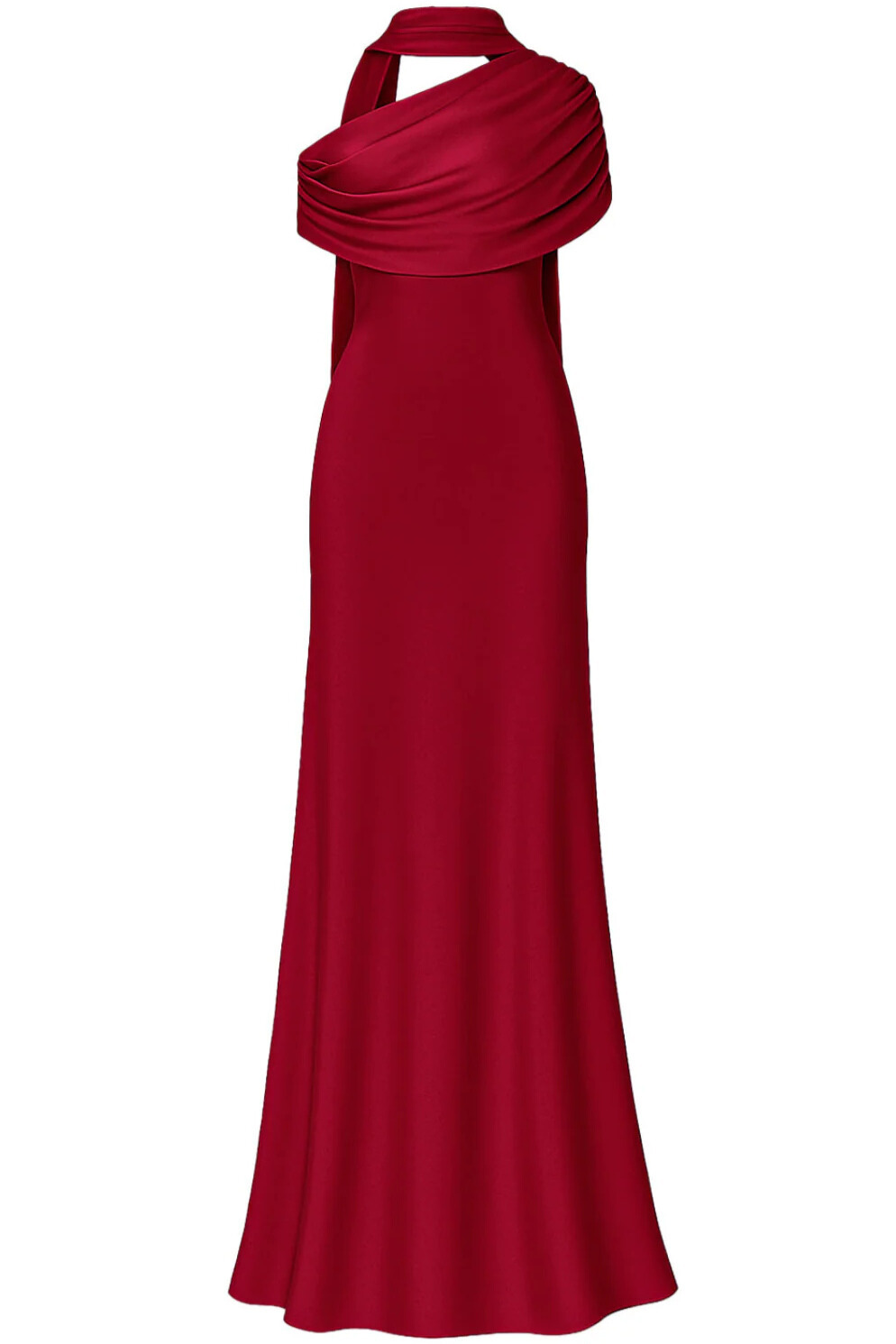Acacia Draped Cape Ruched Shoulder Maxi Dress In Red